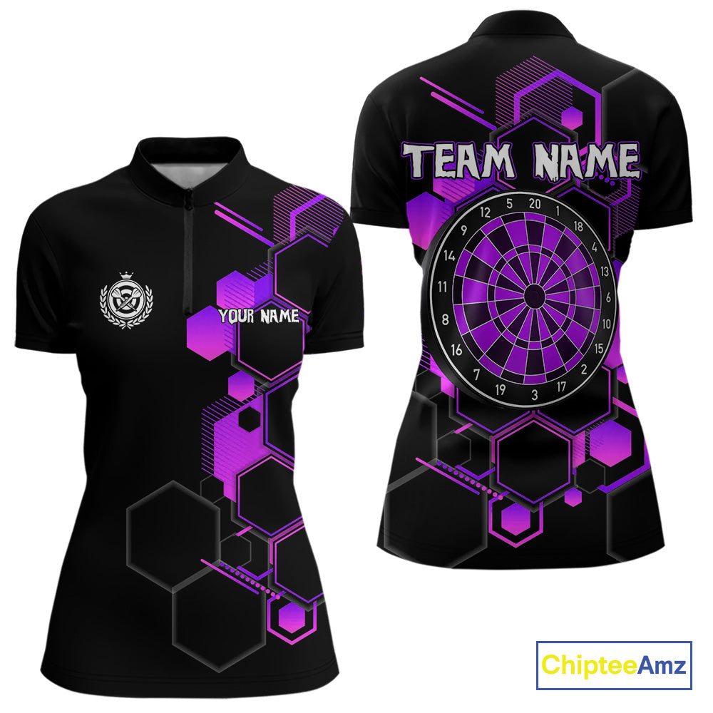 Red Hexagons Halftone & Dartboard 3D Women's Darts Shirt - Custom Name For Players NYN0560