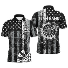 Load image into Gallery viewer, Custom Black Grunge US Flag Patriotic Darts Shirt For Men, Retro Darts Board Darts Team Jerseys TDM2273