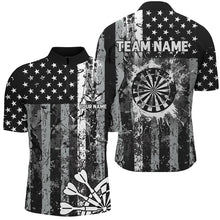 Load image into Gallery viewer, Custom Black Grunge US Flag Patriotic Darts Shirt For Men, Retro Darts Board Darts Team Jerseys TDM2273