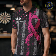 Load image into Gallery viewer, Custom Pink Ribbon Grunge American Flag Patriotic Darts Shirt For Men, Breast Cancer Darts Jersey TDM4623