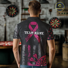 Load image into Gallery viewer, Custom Pink Ribbon Grunge American Flag Patriotic Darts Shirt For Men, Breast Cancer Darts Jersey TDM4623