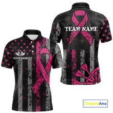 Load image into Gallery viewer, Custom Pink Ribbon Grunge American Flag Patriotic Darts Shirt For Men, Breast Cancer Darts Jersey TDM4623