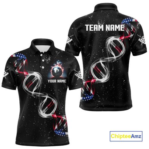 Customized American Flag Smoke DNA 8 Ball Pool Jersey For Men, Patriotic Billiard Team Shirts TDM4625