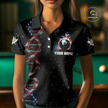Load image into Gallery viewer, Women&#39;s Custom DNA American Flag Smoke 8 Ball Billiard Shirt, Patriotic Pool Jersey Polo &amp; 1/4 Zip TDM4627