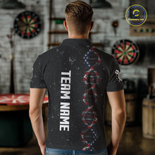 Load image into Gallery viewer, Custom Men&#39;s Black Grunge DNA American Flag Smoke Darts Shirt, Patriotic Dart Jersey Polo, 1/4 Zip TDM4628