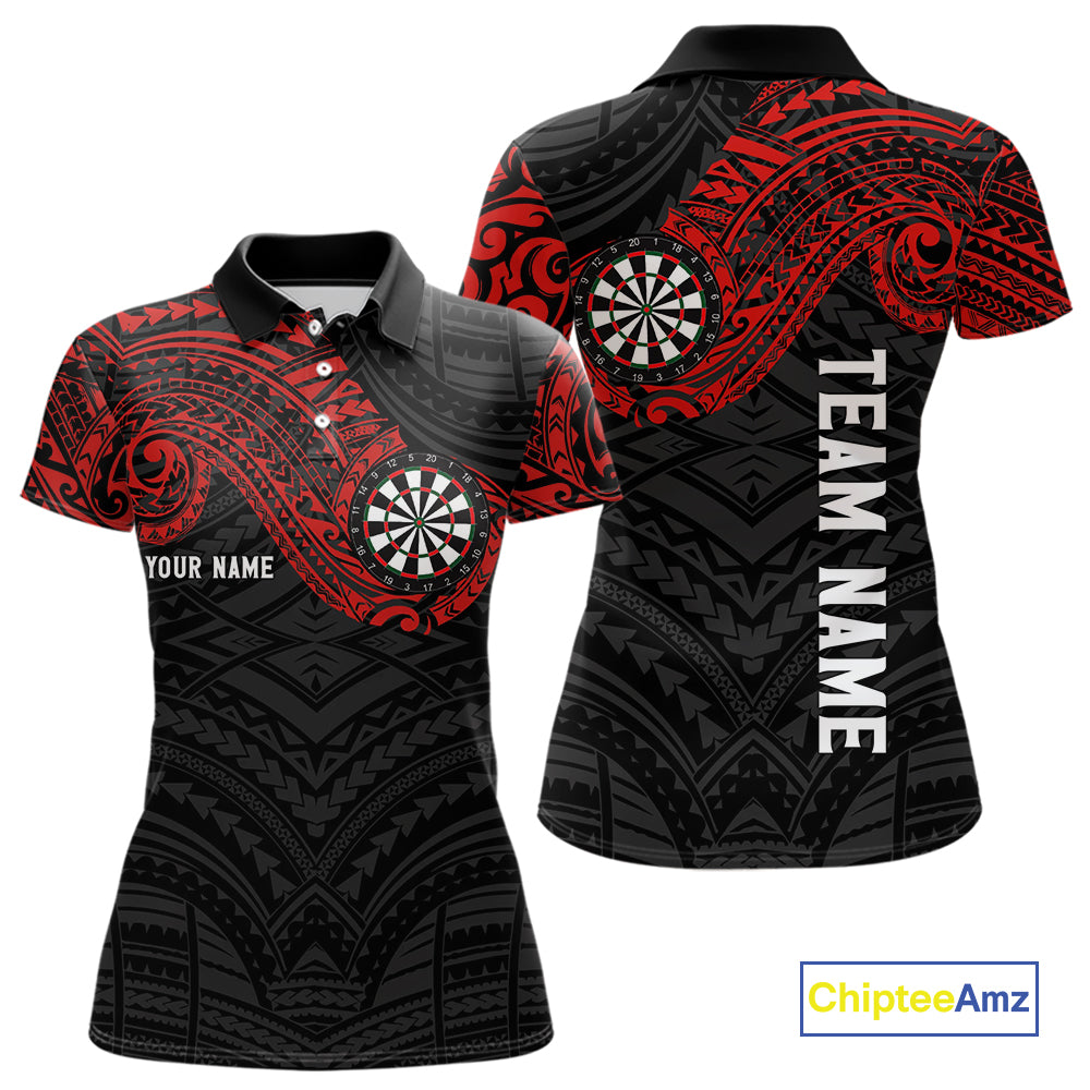 Personalized Black And Red Tribal Darts Shirt For Women Custom Darts Jersey Team Polo & 1/4 Zip TDM4824