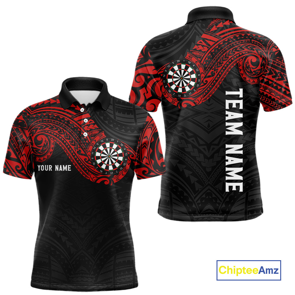 Personalized Black And Red Tribal Darts Shirt For Men Custom Darts Jersey Team Polo & 1/4 Zip TDM4824