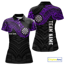 Load image into Gallery viewer, Personalized Black And Purple Tribal Darts Shirt For Women Custom Darts Jersey Team Polo &amp; 1/4 Zip TDM4825