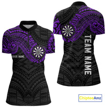 Load image into Gallery viewer, Personalized Black And Purple Tribal Darts Shirt For Women Custom Darts Jersey Team Polo &amp; 1/4 Zip TDM4825