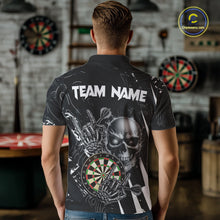 Load image into Gallery viewer, White Black 3D Skull Darts Polo &amp; 1/4 Zip For Men Custom Darts League Team Jersey, Best Darts Gift TDM4828