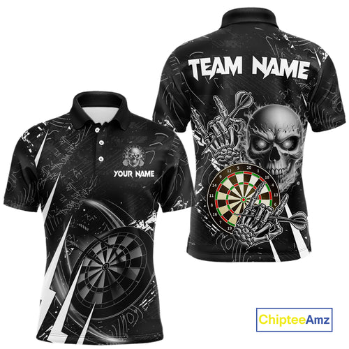 White Black 3D Skull Darts Polo & 1/4 Zip For Men Custom Darts League Team Jersey, Best Darts Gift TDM4828