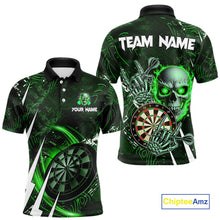 Load image into Gallery viewer, Green 3D Skull Darts Polo &amp; 1/4 Zip For Men Custom Darts League Team Jersey, Best Darts Gifts TDM4829