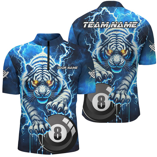 Personalized Thunder Lightning Tiger Billiard Shirt For Men Custom Blue Billiard Team Pool Jersey TDM3027