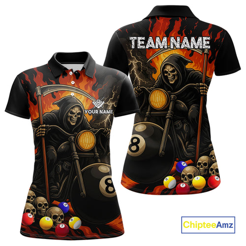 Personalized Grim Reaper Motorcycle Billiards Shirt For Women Custom Funny 8 Ball Pool Team Jersey TDM5263