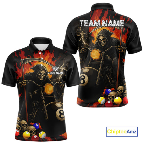 Personalized Grim Reaper Motorcycle Billiards Shirt For Men Custom Funny 8 Ball Pool Team Jersey TDM5263