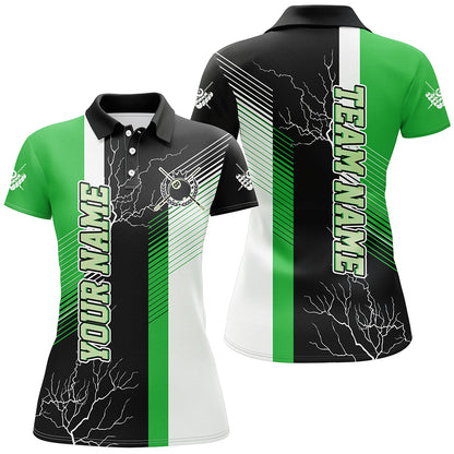 Personalized Black Green Billiard Polo, Quarter Zip For Women Custom 8 Ball Pool Billiard Team Jersey TDM3269