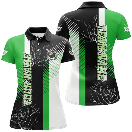 Personalized Black Green Billiard Polo, Quarter Zip For Women Custom 8 Ball Pool Billiard Team Jersey TDM3269