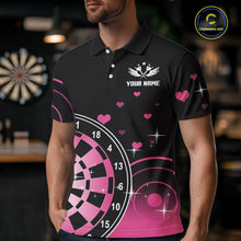 Load image into Gallery viewer, Pink And Black Darts Wings Polo &amp; Quarter Zip Custom Darts Shirt For Men, Valentine Darts Gifts TDM5765