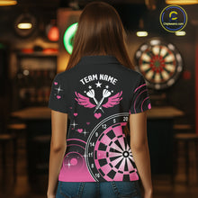 Load image into Gallery viewer, Pink And Black Darts Wings Polo &amp; Quarter Zip Custom Darts Shirt For Women, Valentine Darts Gifts TDM5765