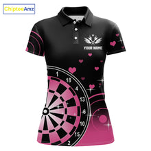Load image into Gallery viewer, Pink And Black Darts Wings Polo &amp; Quarter Zip Custom Darts Shirt For Women, Valentine Darts Gifts TDM5765