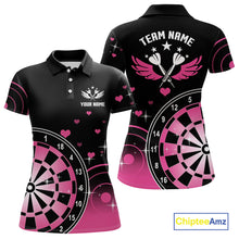 Load image into Gallery viewer, Pink And Black Darts Wings Polo &amp; Quarter Zip Custom Darts Shirt For Women, Valentine Darts Gifts TDM5765