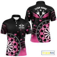 Load image into Gallery viewer, Pink And Black Darts Wings Polo &amp; Quarter Zip Custom Darts Shirt For Men, Valentine Darts Gifts TDM5765