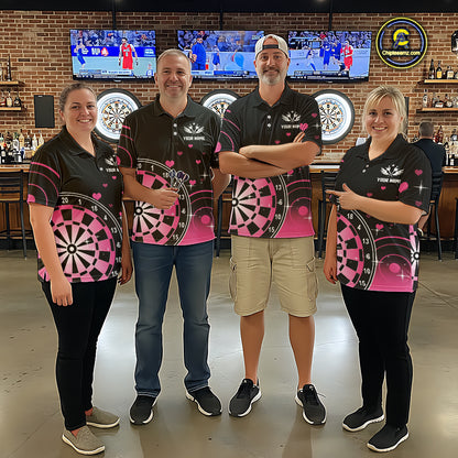 Pink And Black Darts Wings Polo & Quarter Zip Custom Darts Shirt For Women, Valentine Darts Gifts TDM5765