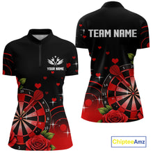 Load image into Gallery viewer, Black And Red Dartboard Roses And Heart Darts Shirt For Women Custom Valentine Darts Jersey Outfit TDM5766