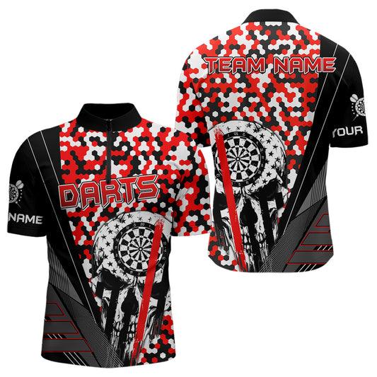 Personalized Red Camo Skull Dart Shirts For Men Custom Funny Skull Dart Jerseys Polo & 1/4 Zip TDM3770