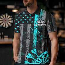 Load image into Gallery viewer, Custom Turquoise Grunge Us Flag Patriotic Darts Shirt For Men, Retro Darts Board Darts Team Jerseys TDM1648