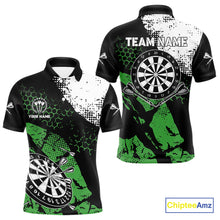 Load image into Gallery viewer, Retro Black Green Grunge Pattern Darts Polo, Quarter Zip Custom Men Dart Shirt Team Dart Jersey TDM4039
