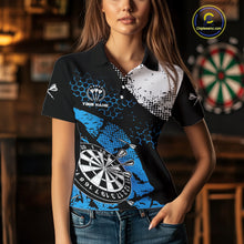 Load image into Gallery viewer, Retro Black Blue Grunge Pattern Darts Polo, Quarter Zip Custom Women Dart Shirt Team Dart Jersey TDM4040