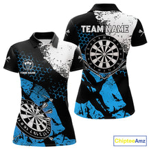 Load image into Gallery viewer, Retro Black Blue Grunge Pattern Darts Polo, Quarter Zip Custom Women Dart Shirt Team Dart Jersey TDM4040