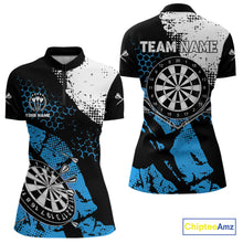Load image into Gallery viewer, Retro Black Blue Grunge Pattern Darts Polo, Quarter Zip Custom Women Dart Shirt Team Dart Jersey TDM4040
