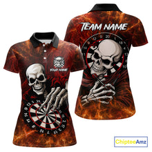 Load image into Gallery viewer, Personalized Orange Funny Skeleton Darts Shirt For Women Custom Skull Darts League Team Jersey TDM4396