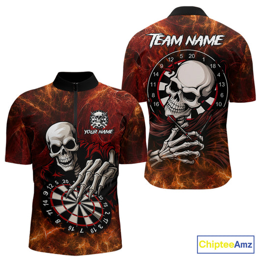 Personalized Orange Funny Skeleton Darts Shirt For Men Custom Skull Darts League Team Jersey TDM4396