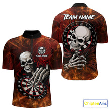 Load image into Gallery viewer, Personalized Orange Funny Skeleton Darts Shirt For Men Custom Skull Darts League Team Jersey TDM4396