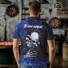 Load image into Gallery viewer, Personalized Blue Funny Skeleton Darts Shirt For Men Custom Skull Darts League Team Jersey TDM4397