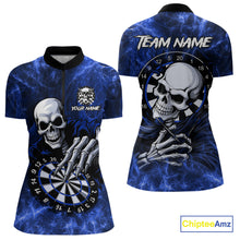 Load image into Gallery viewer, Personalized Blue Funny Skeleton Darts Shirt For Women Custom Skull Darts League Team Jersey TDM4397