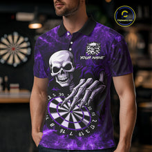 Load image into Gallery viewer, Personalized Purple Funny Skeleton Darts Shirt For Men Custom Skull Darts League Team Jersey TDM4398