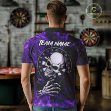 Load image into Gallery viewer, Personalized Purple Funny Skeleton Darts Shirt For Men Custom Skull Darts League Team Jersey TDM4398