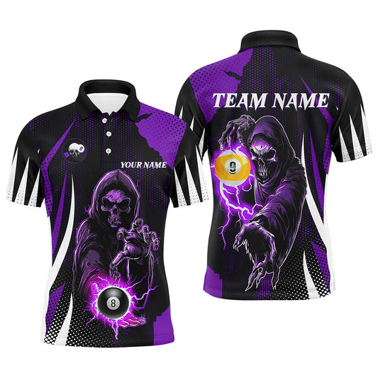 Funny Purple Grim Reaper 8 Ball & 9 Ball Billiard Shirts For Men Custom League Billiard Jerseys TDM2285
