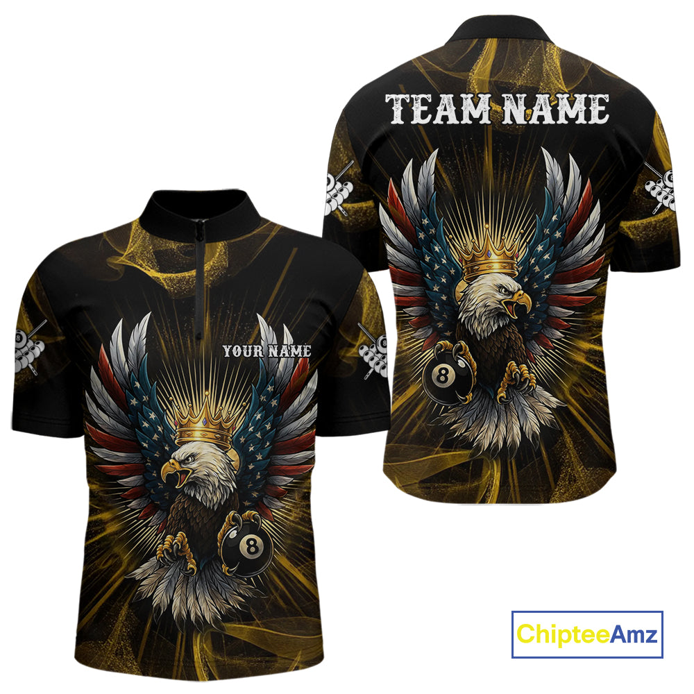 Personalized Crown American Flag Eagle 8 Ball Billiard Shirt For Men Custom Pool Team Jersey TDM5043