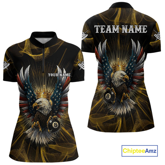 Personalized Crown American Flag Eagle 8 Ball Billiard Shirt For Women Custom Pool Team Jersey TDM5043
