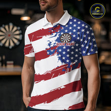 Load image into Gallery viewer, Personalized Dartboard American Flag Darts Shirt For Men, Patriotic Darts Jersey Polo &amp; 1/4 Zip TDM5271