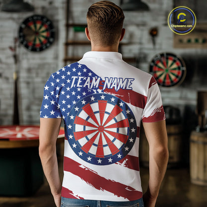 Personalized Dartboard American Flag Darts Shirt For Men, Patriotic Darts Jersey Polo & 1/4 Zip TDM5271