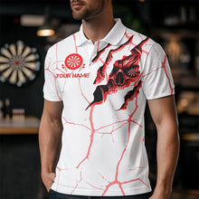 Load image into Gallery viewer, Personalized Skull White Red Grunge Darts Polo &amp; Quarter-Zip For Men Custom Dart Team Jerseys TDM3467