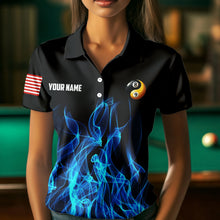 Load image into Gallery viewer, Blue Flaming Ying And Yang 8 Ball &amp; 9 Ball Billiard Shirts For Women Custom Pool Billiard Jerseys TDM3617