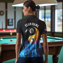 Load image into Gallery viewer, Blue Flaming Ying And Yang 8 Ball &amp; 9 Ball Billiard Shirts For Women Custom Pool Billiard Jerseys TDM3617