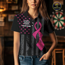 Load image into Gallery viewer, Custom Pink Ribbon Wings Darts Shirt For Women, US Flag Breast Cancer Darts Jersey Polo &amp; 1/4 Zip TDM6377